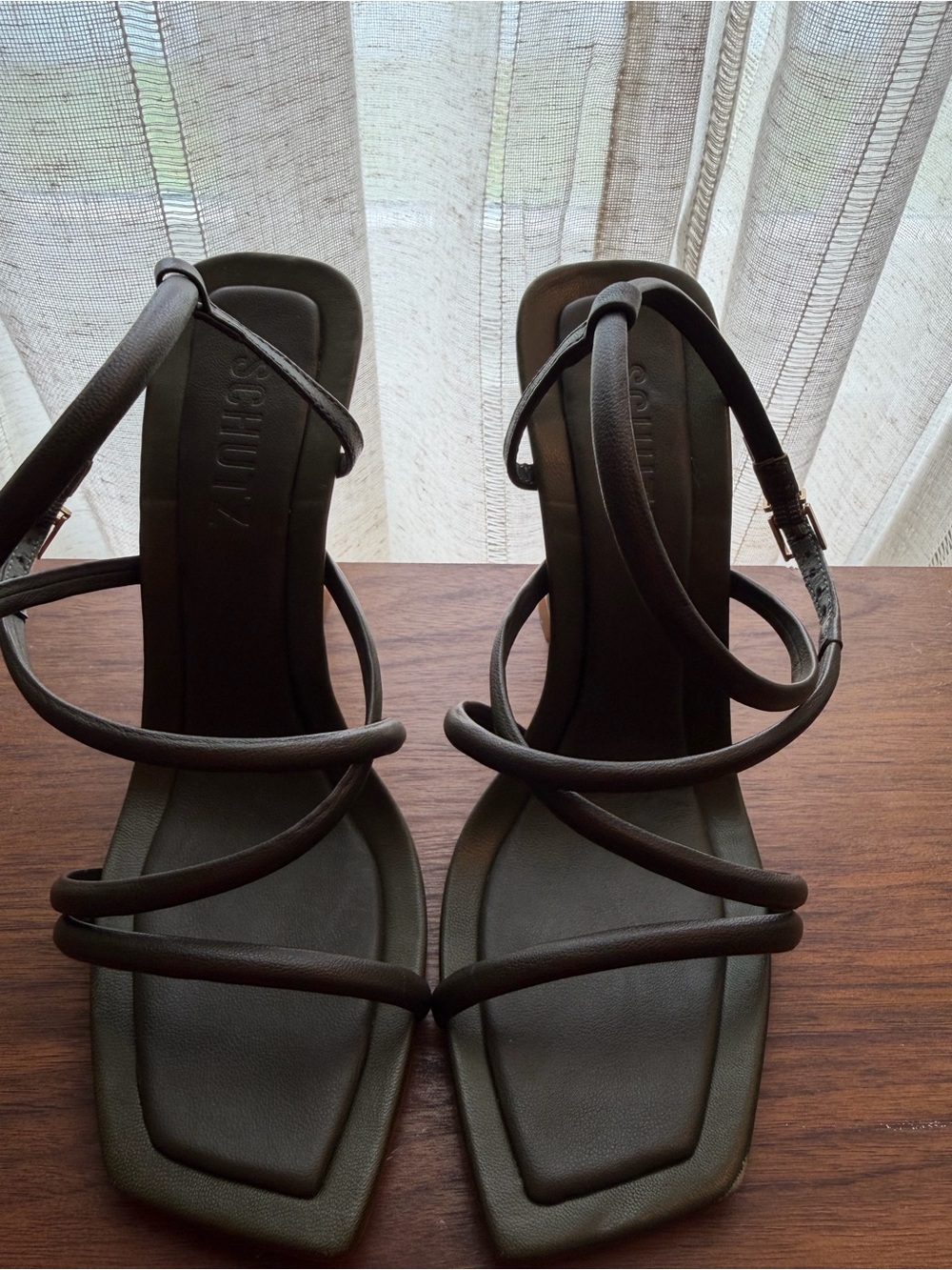 SCHUTZ Olive Strappy Square-Toe Sandals